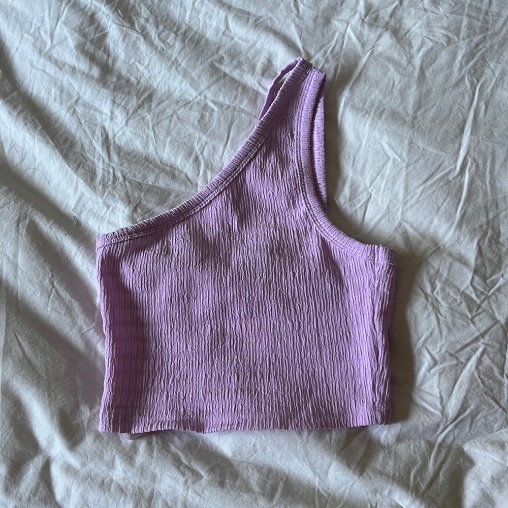 One shoulder purple top